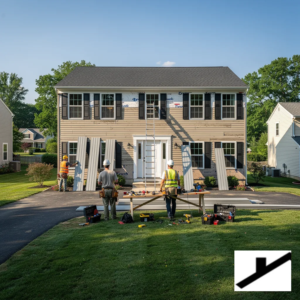 Crew installing new siding on a Royersford, PA home
