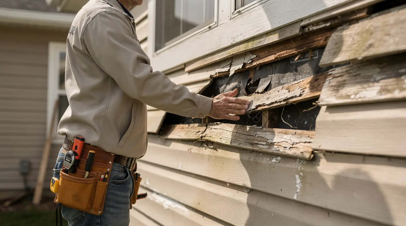 Rot, widespread warping, pest intrusion, and moisture reaching interior walls are considered the most urgent